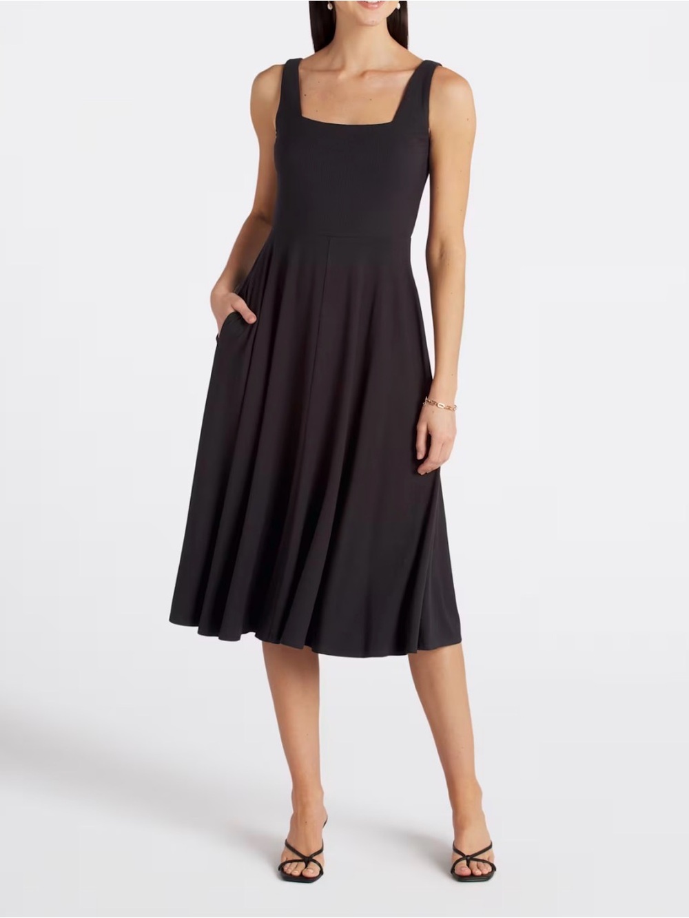 NINE BRITTON Giulietta Black Square Neck Dress
